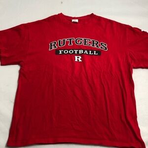 Rutgers University Football red and black short sleeve crew neck logo t-shirt